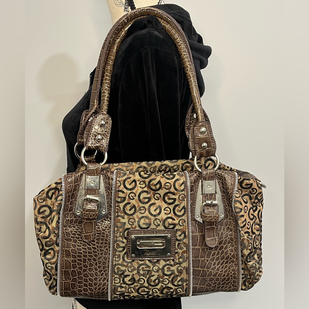 JinnyY2K Brown Shoulder Bag Faux Croc Trim